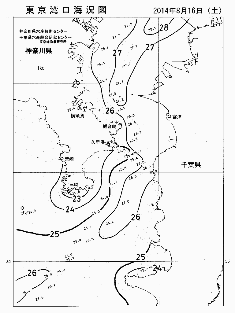 海況図, 東京湾口海況図 検索結果, (水温分布 等を図示)