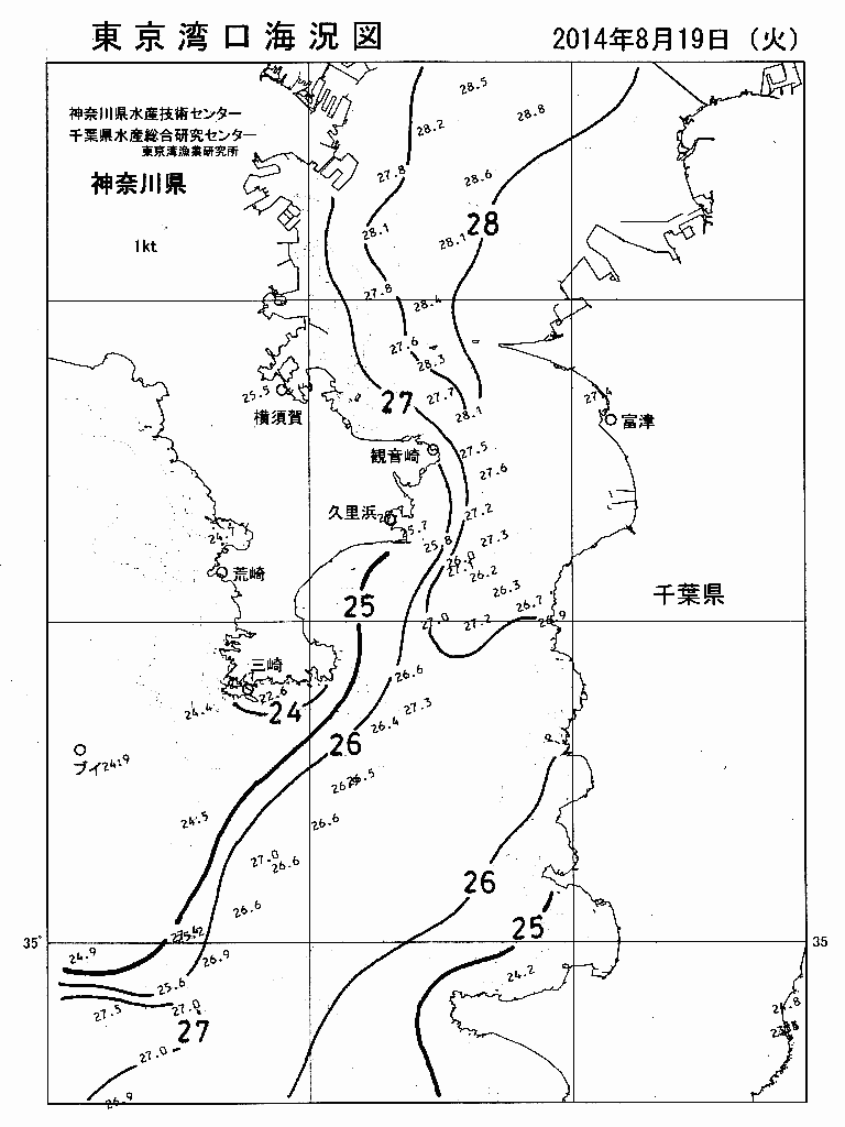 海況図, 東京湾口海況図 検索結果, (水温分布 等を図示)
