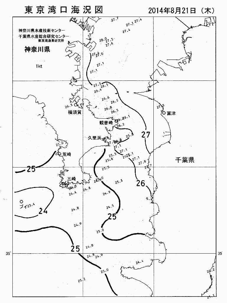 海況図, 東京湾口海況図 検索結果, (水温分布 等を図示)