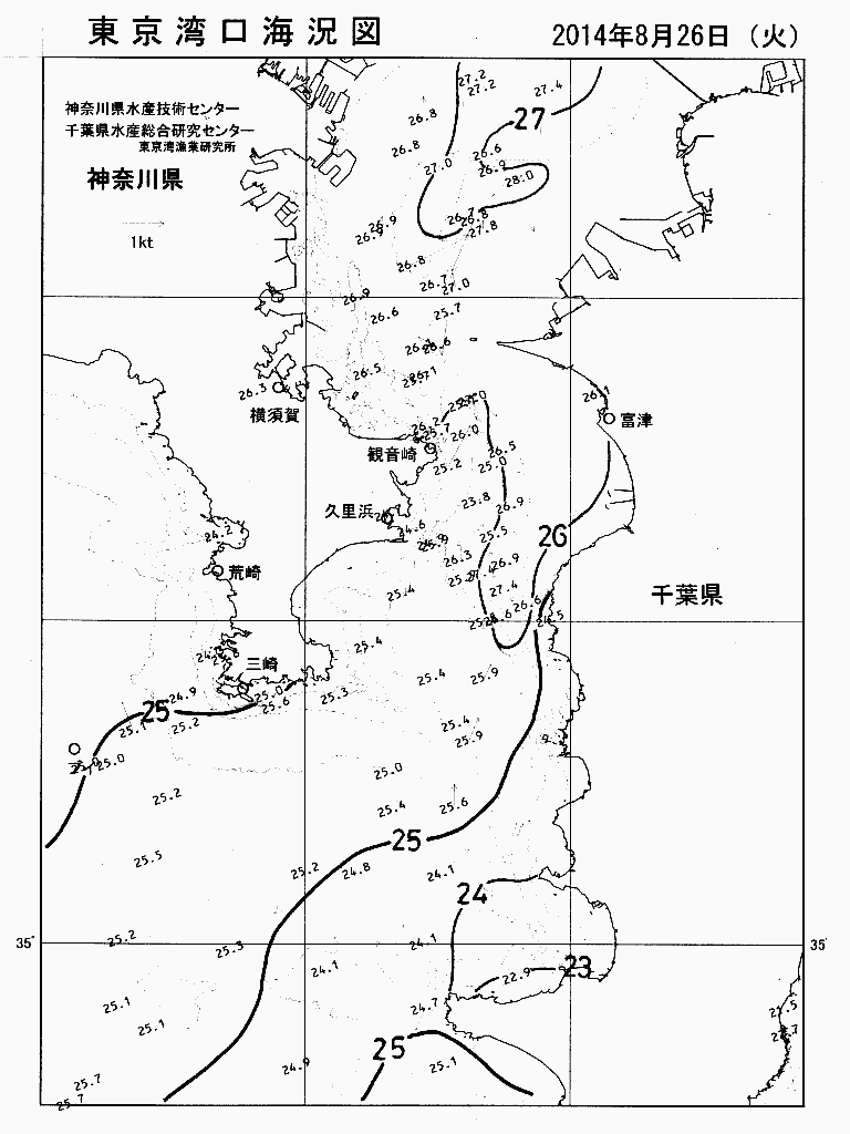 海況図, 東京湾口海況図 検索結果, (水温分布 等を図示)
