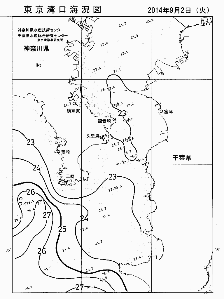 海況図, 東京湾口海況図 検索結果, (水温分布 等を図示)