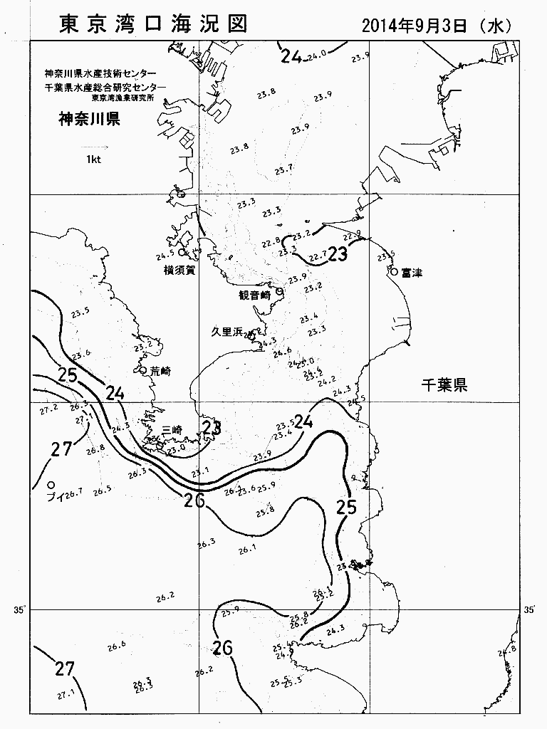 海況図, 東京湾口海況図 検索結果, (水温分布 等を図示)