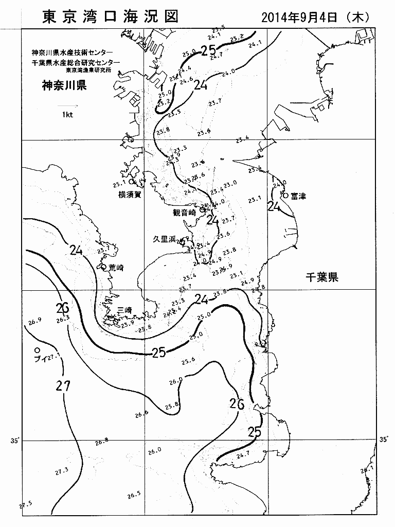 海況図, 東京湾口海況図 検索結果, (水温分布 等を図示)