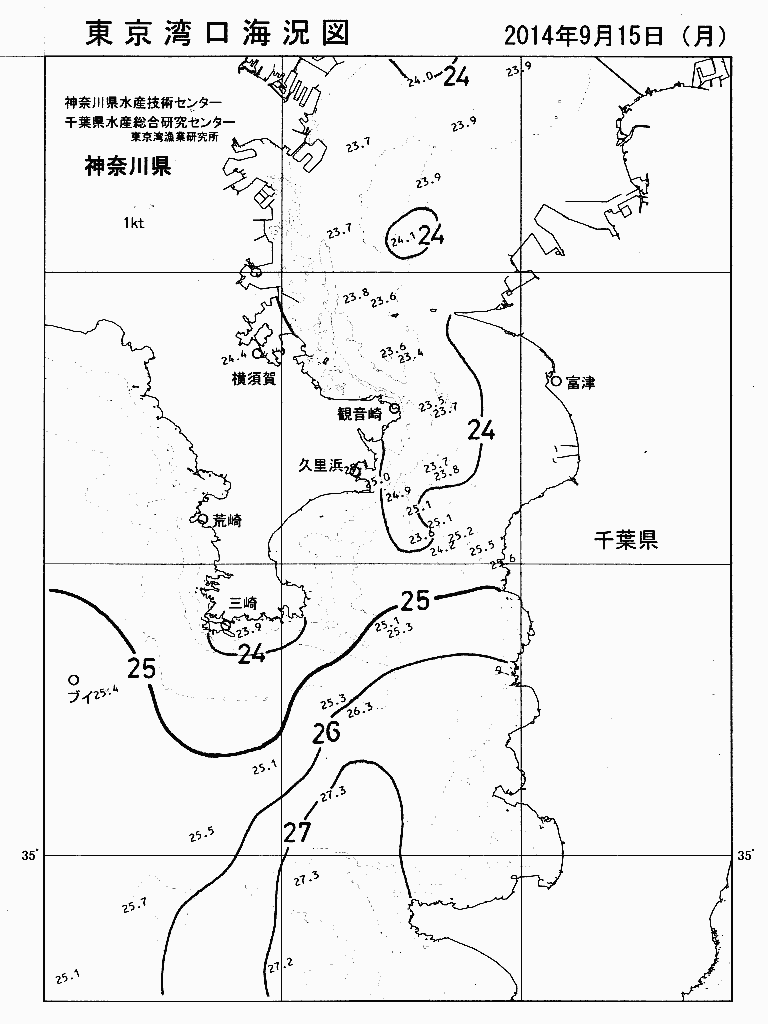 海況図, 東京湾口海況図 検索結果, (水温分布 等を図示)