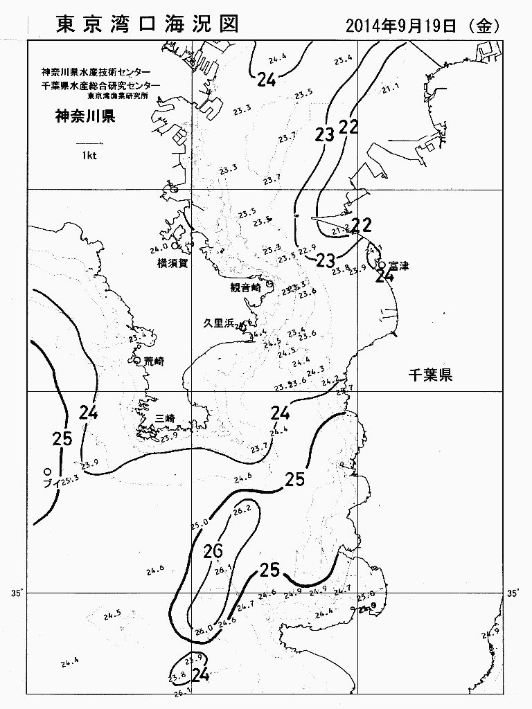 海況図, 東京湾口海況図 検索結果, (水温分布 等を図示)