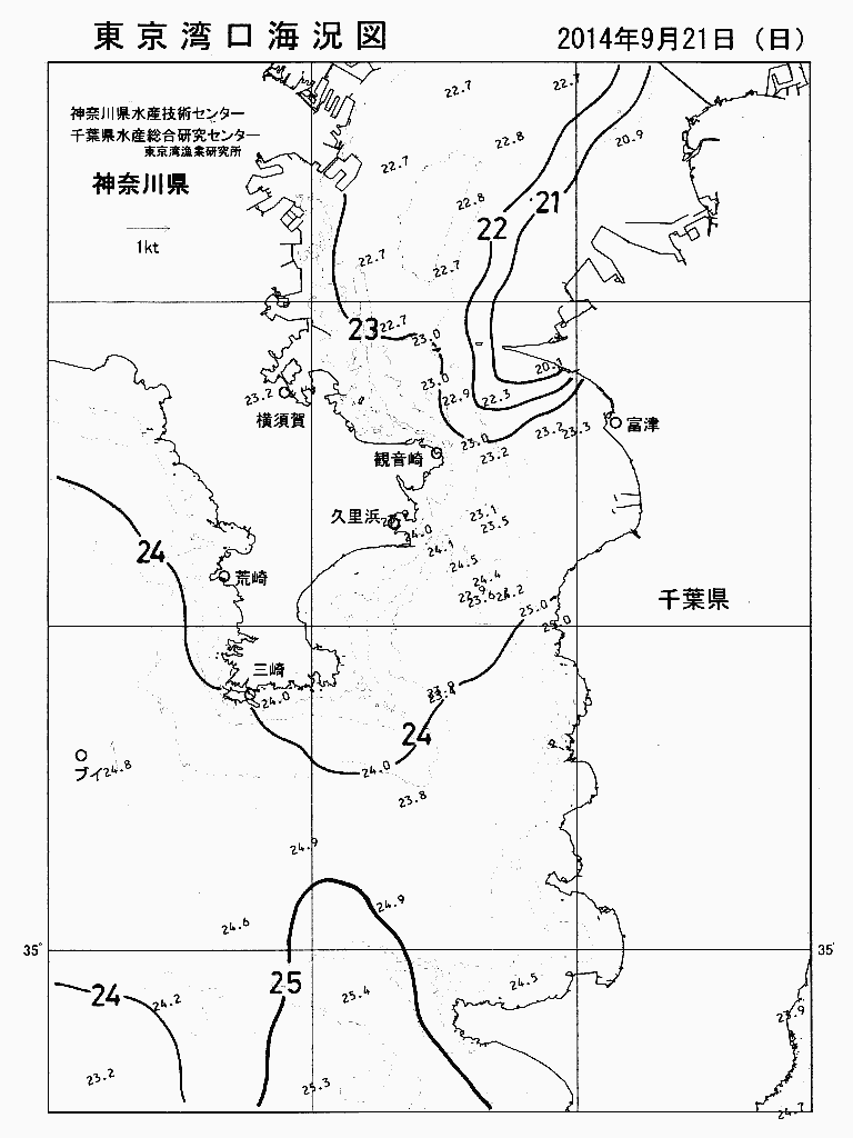 海況図, 東京湾口海況図 検索結果, (水温分布 等を図示)