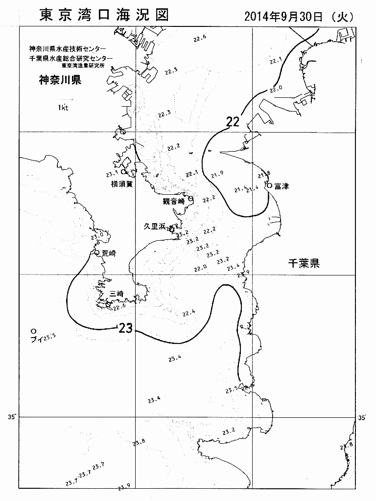 海況図, 東京湾口海況図 検索結果, (水温分布 等を図示)