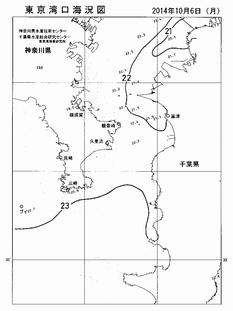 海況図, 東京湾口海況図 検索結果, (水温分布 等を図示)