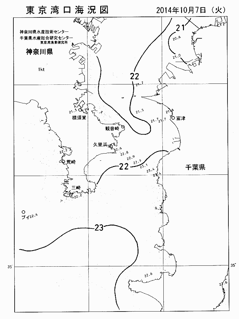 海況図, 東京湾口海況図 検索結果, (水温分布 等を図示)