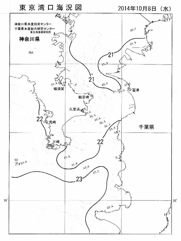 海況図, 東京湾口海況図 検索結果, (水温分布 等を図示)