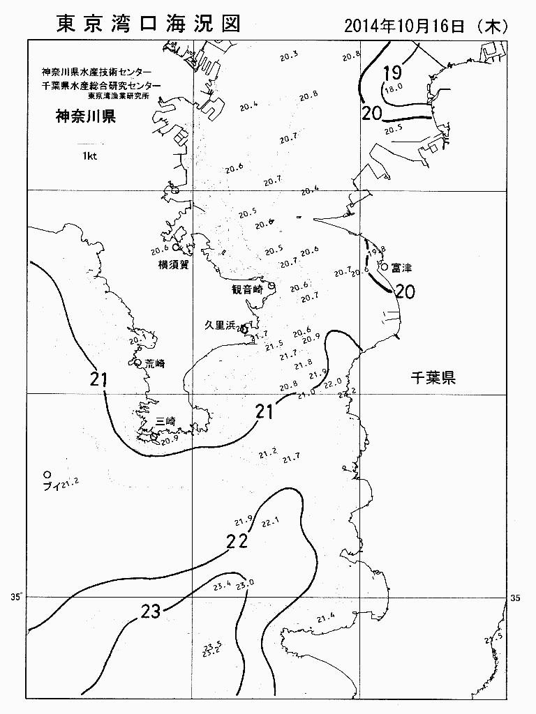 海況図, 東京湾口海況図 検索結果, (水温分布 等を図示)