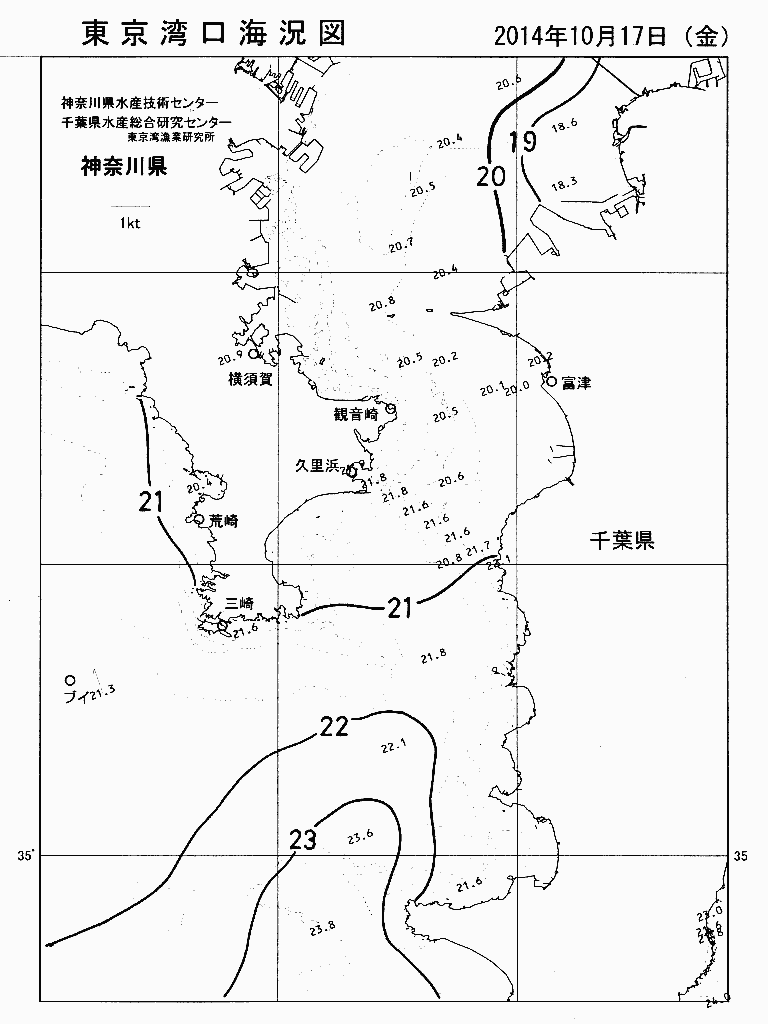 海況図, 東京湾口海況図 検索結果, (水温分布 等を図示)