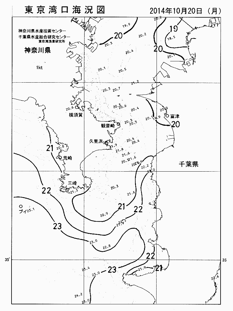 海況図, 東京湾口海況図 検索結果, (水温分布 等を図示)