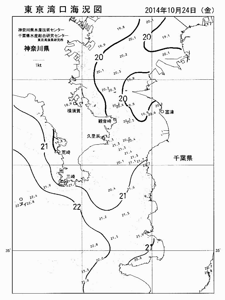 海況図, 東京湾口海況図 検索結果, (水温分布 等を図示)