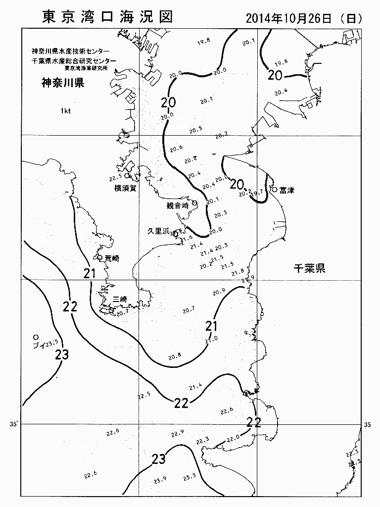 海況図, 東京湾口海況図 検索結果, (水温分布 等を図示)