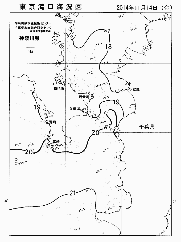 海況図, 東京湾口海況図 検索結果, (水温分布 等を図示)