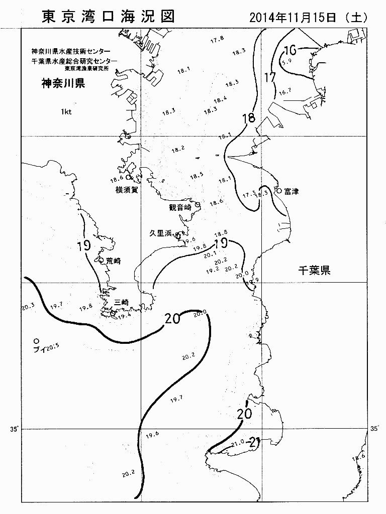 海況図, 東京湾口海況図 検索結果, (水温分布 等を図示)