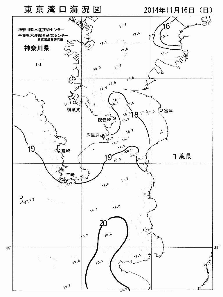海況図, 東京湾口海況図 検索結果, (水温分布 等を図示)