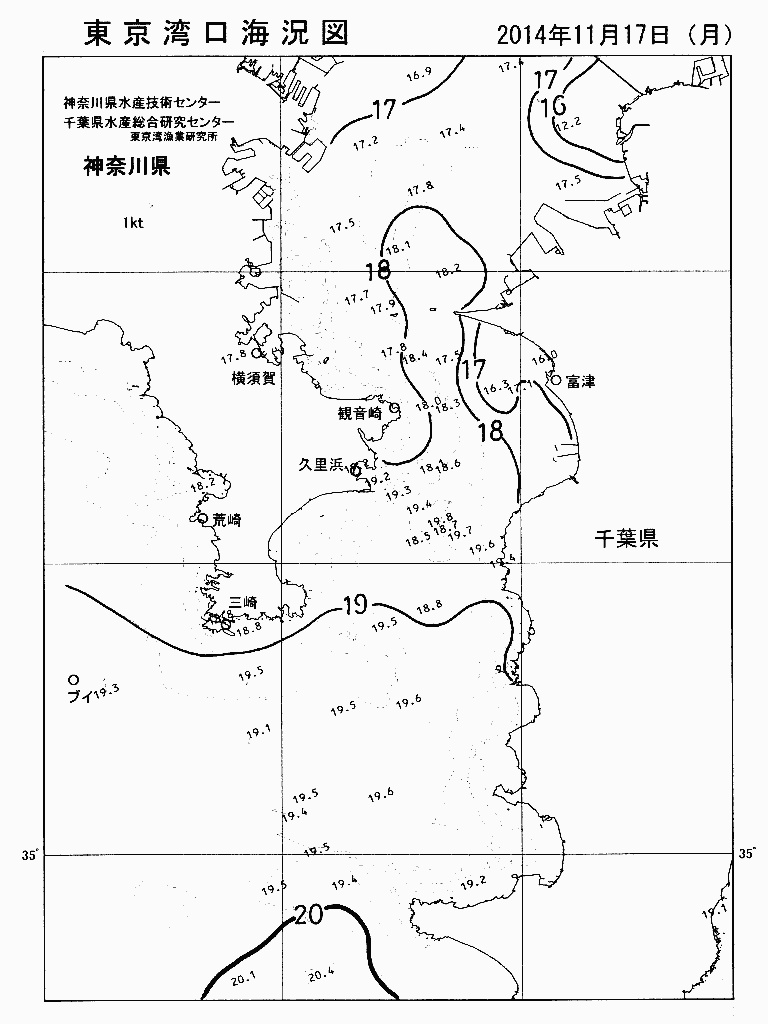 海況図, 東京湾口海況図 検索結果, (水温分布 等を図示)
