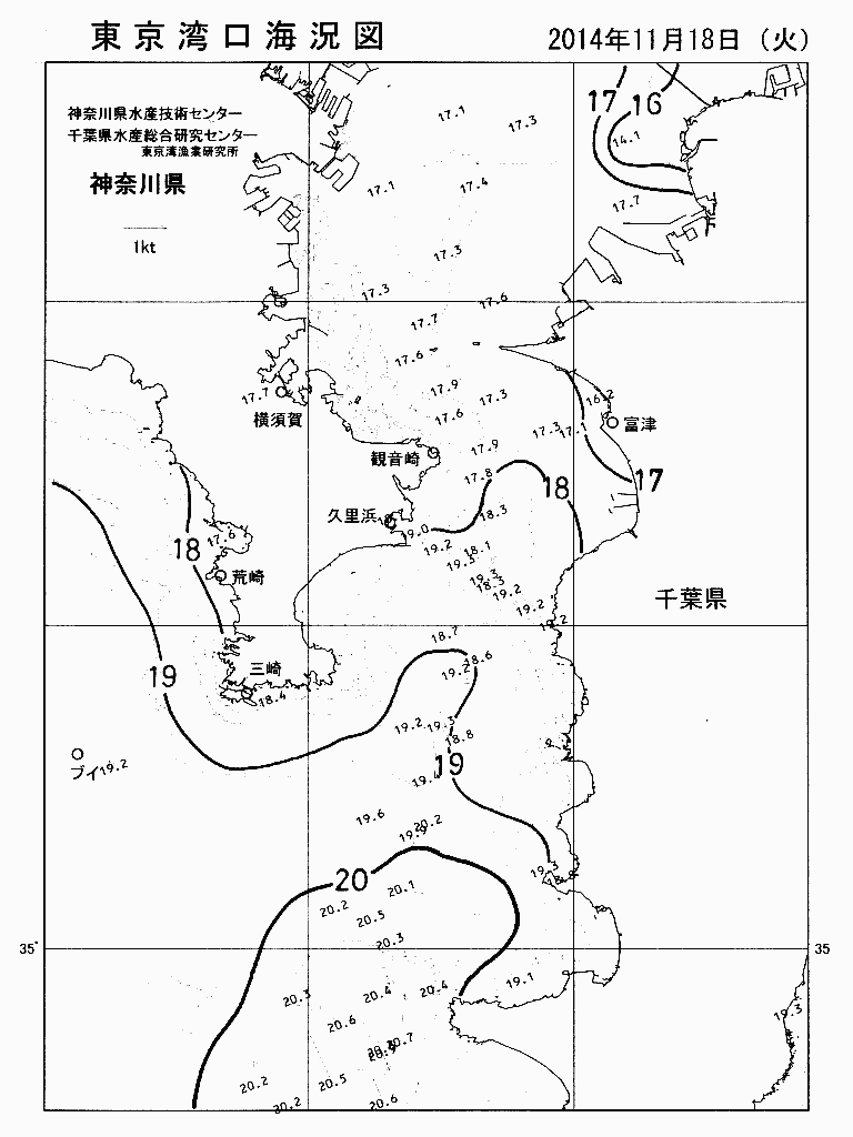 海況図, 東京湾口海況図 検索結果, (水温分布 等を図示)