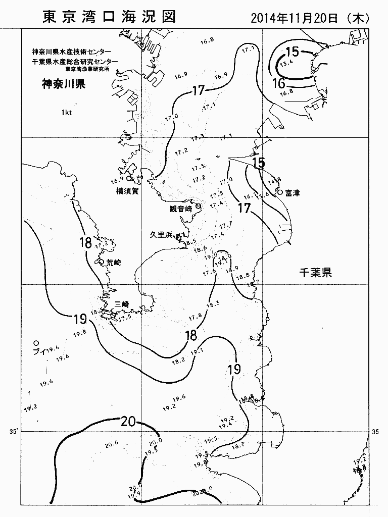 海況図, 東京湾口海況図 検索結果, (水温分布 等を図示)