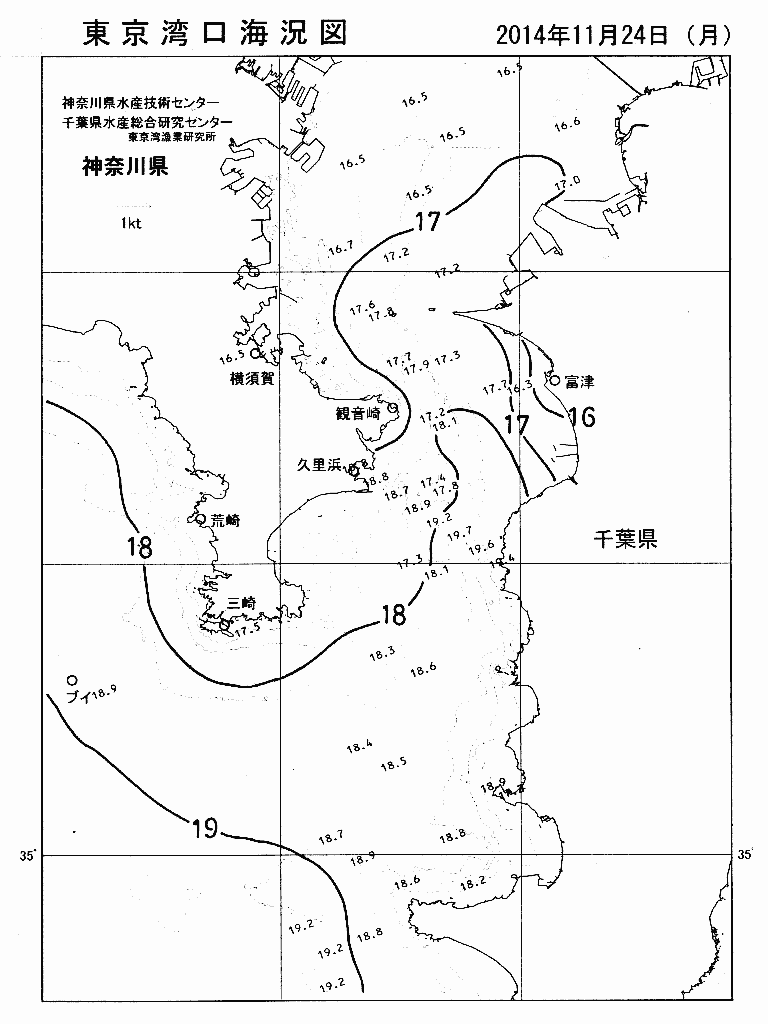 海況図, 東京湾口海況図 検索結果, (水温分布 等を図示)