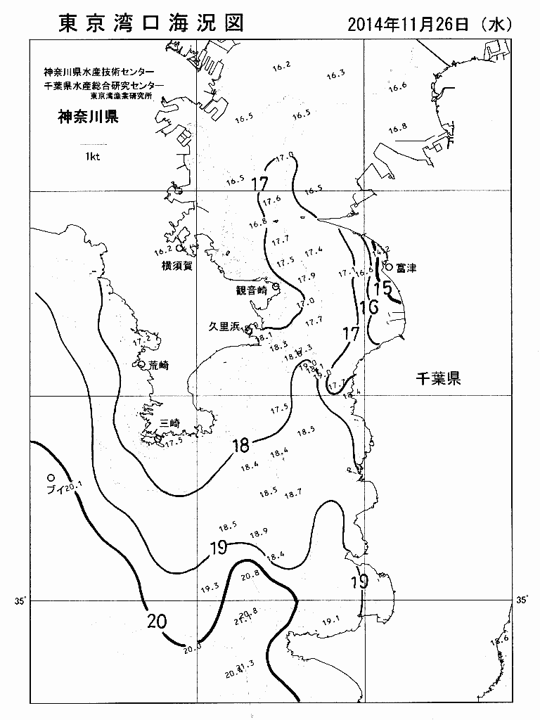 海況図, 東京湾口海況図 検索結果, (水温分布 等を図示)