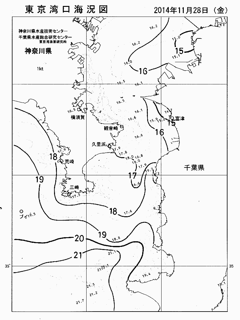 海況図, 東京湾口海況図 検索結果, (水温分布 等を図示)