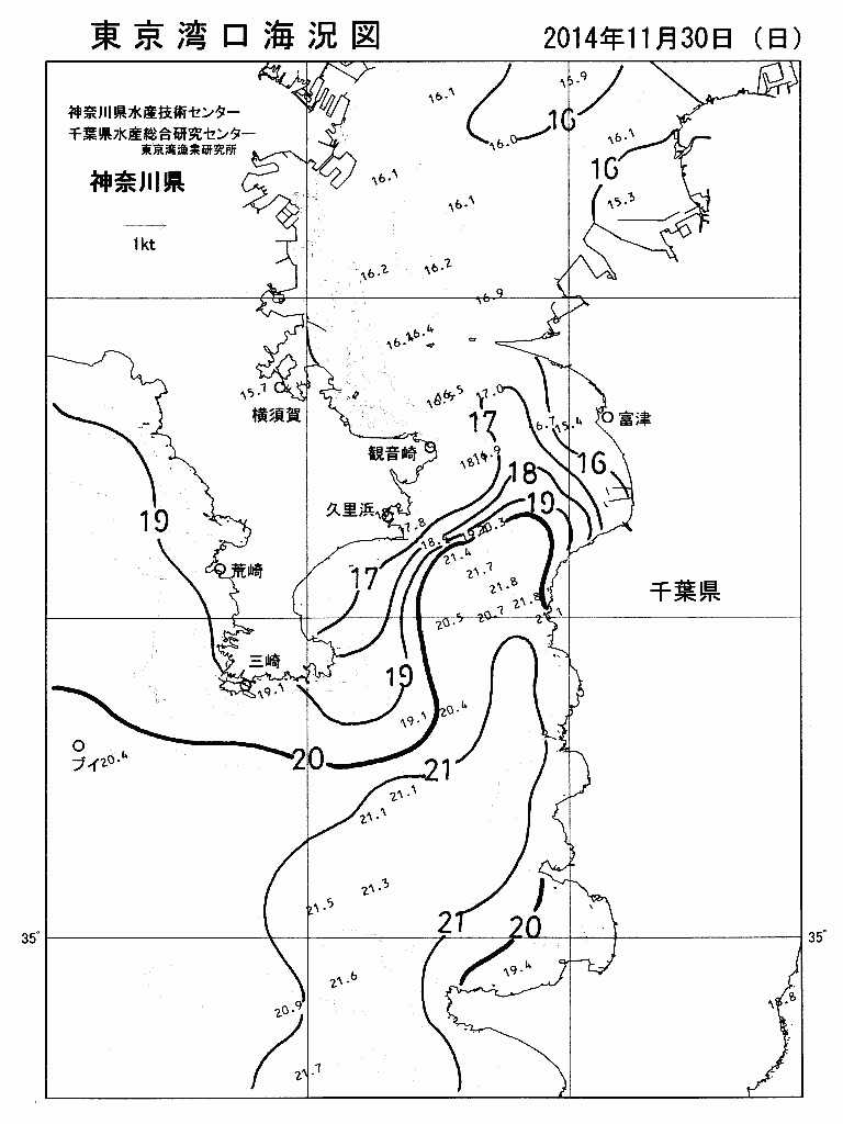 海況図, 東京湾口海況図 検索結果, (水温分布 等を図示)