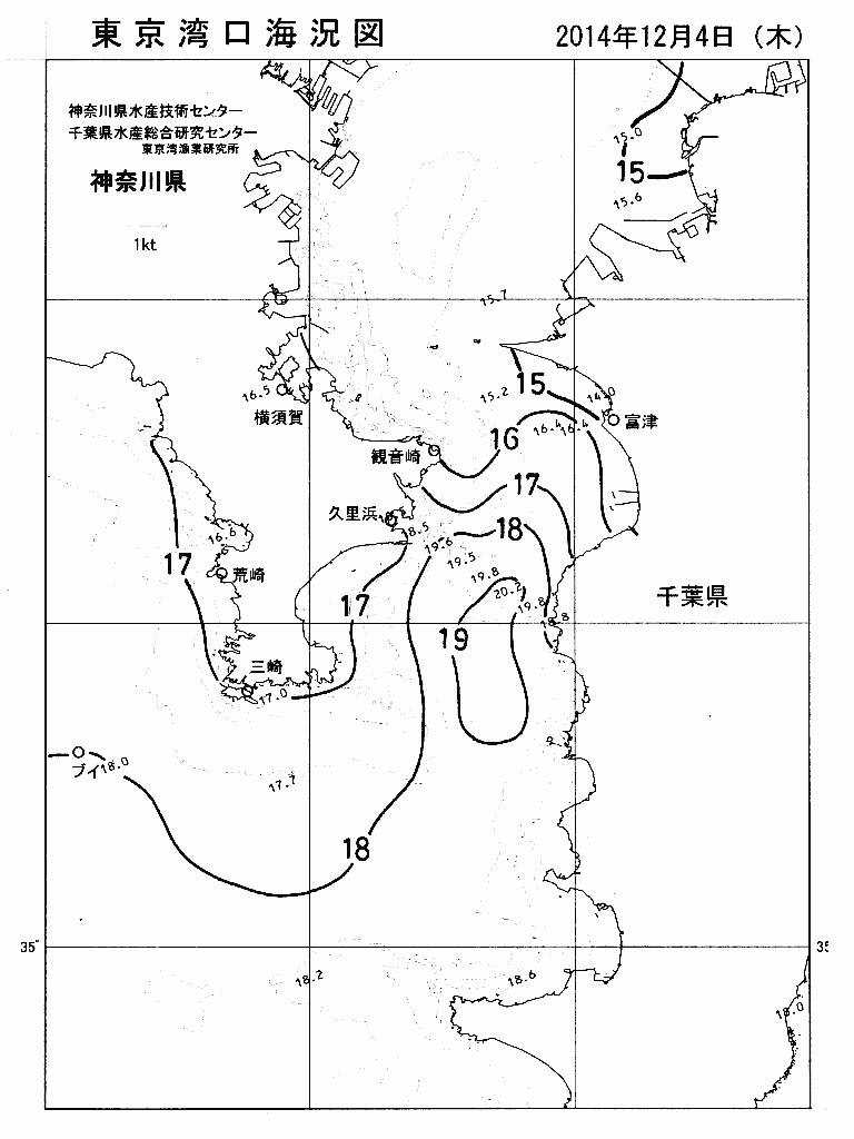海況図, 東京湾口海況図 検索結果, (水温分布 等を図示)