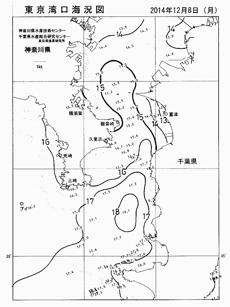 海況図, 東京湾口海況図 検索結果, (水温分布 等を図示)