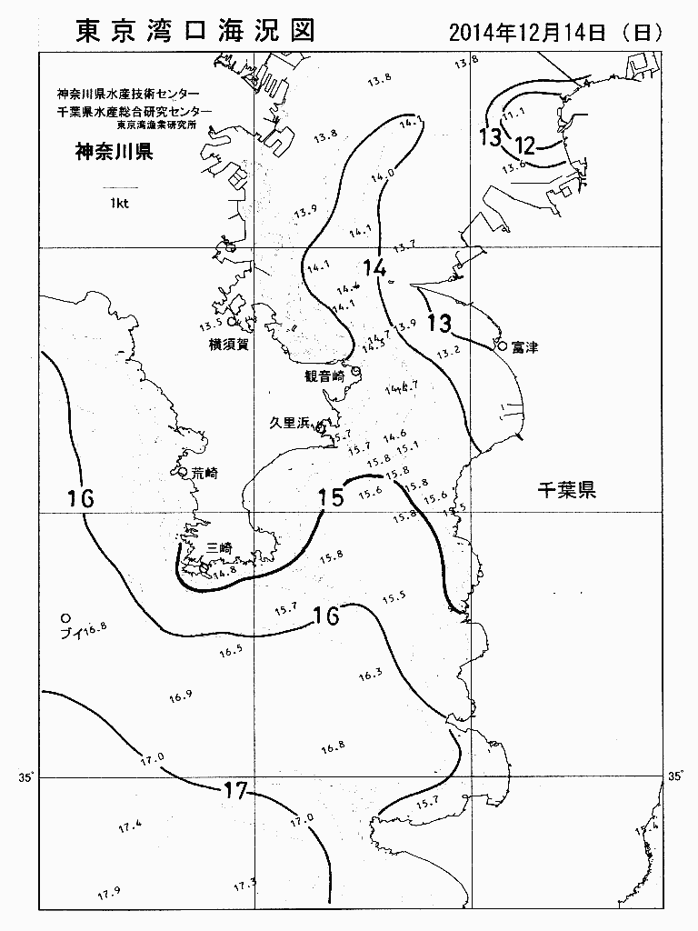 海況図, 東京湾口海況図 検索結果, (水温分布 等を図示)