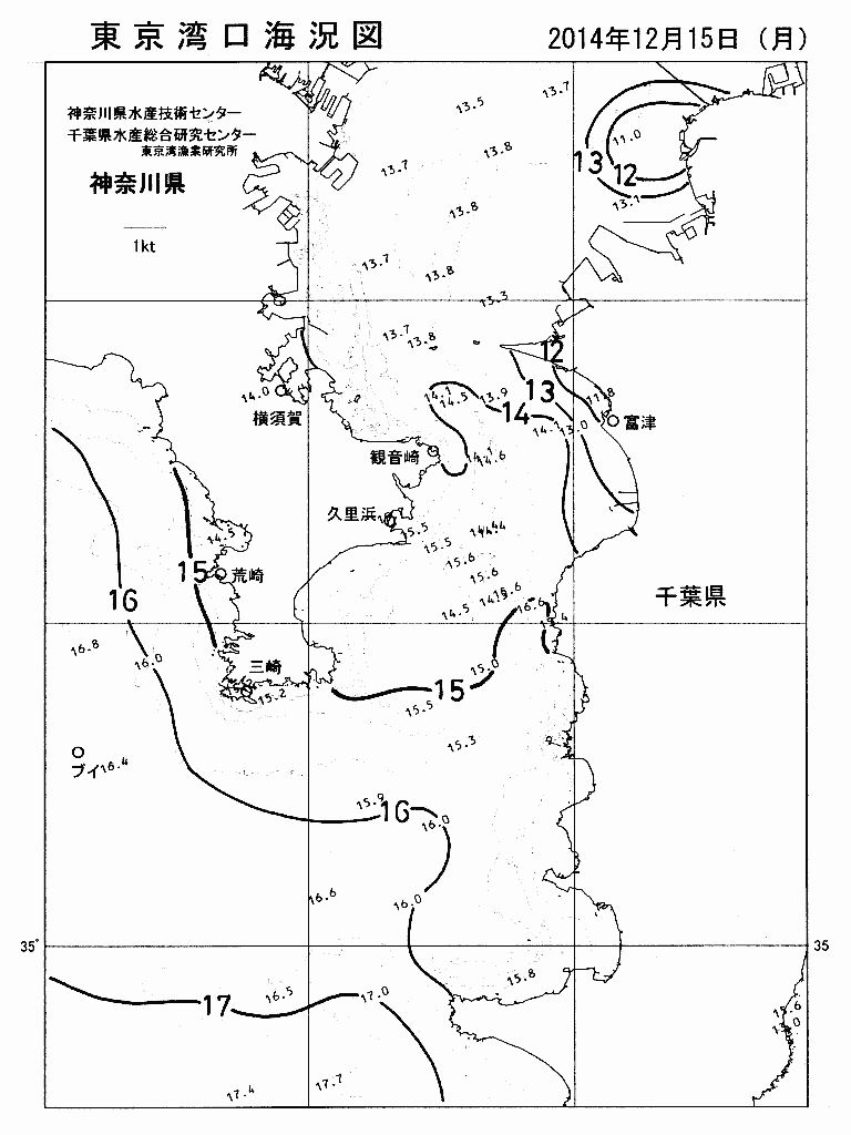 海況図, 東京湾口海況図 検索結果, (水温分布 等を図示)