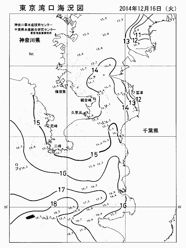 海況図, 東京湾口海況図 検索結果, (水温分布 等を図示)