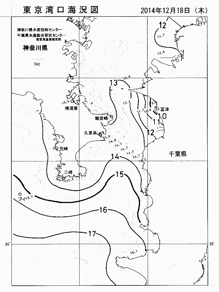 海況図, 東京湾口海況図 検索結果, (水温分布 等を図示)