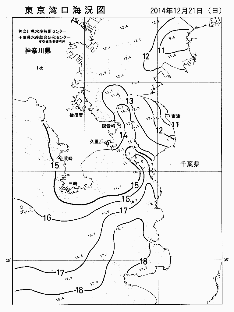 海況図, 東京湾口海況図 検索結果, (水温分布 等を図示)