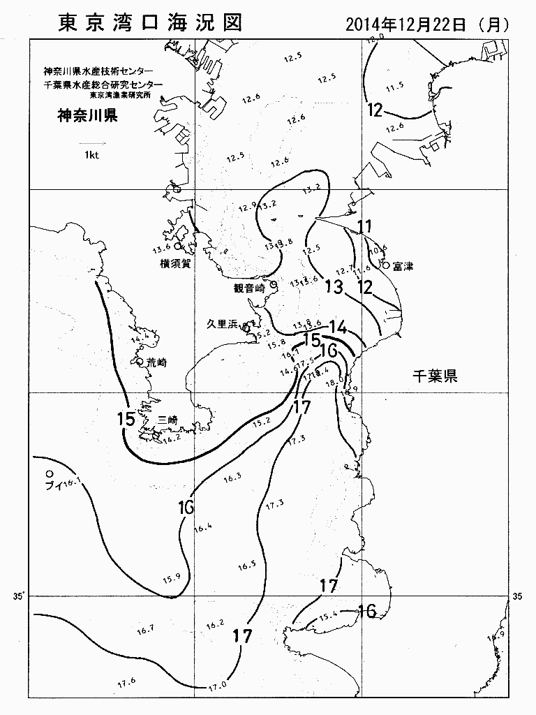 海況図, 東京湾口海況図 検索結果, (水温分布 等を図示)