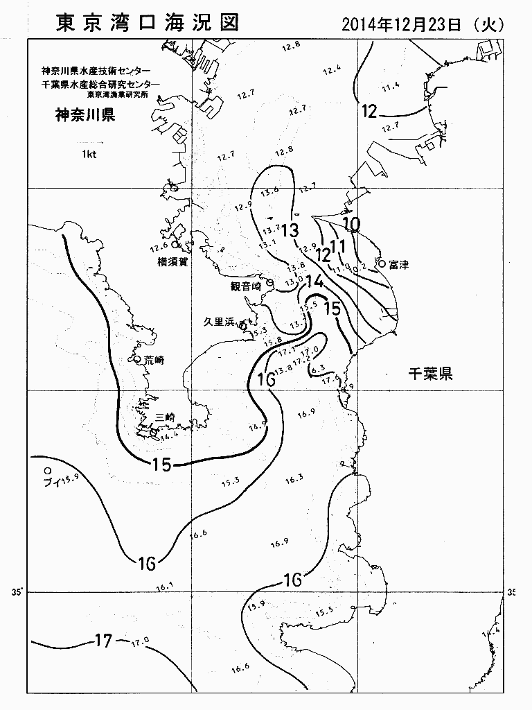 海況図, 東京湾口海況図 検索結果, (水温分布 等を図示)