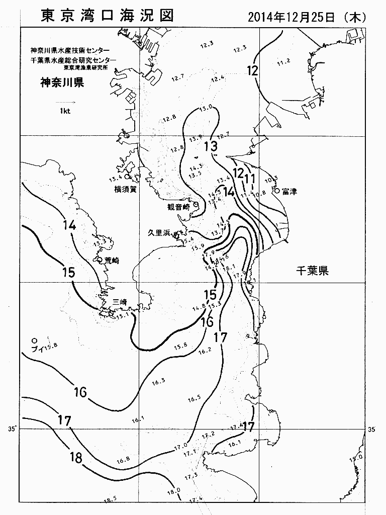 海況図, 東京湾口海況図 検索結果, (水温分布 等を図示)