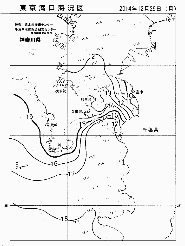 海況図, 東京湾口海況図 検索結果, (水温分布 等を図示)