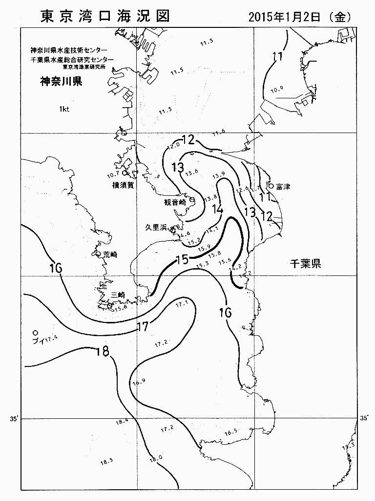 海況図, 東京湾口海況図 検索結果, (水温分布 等を図示)