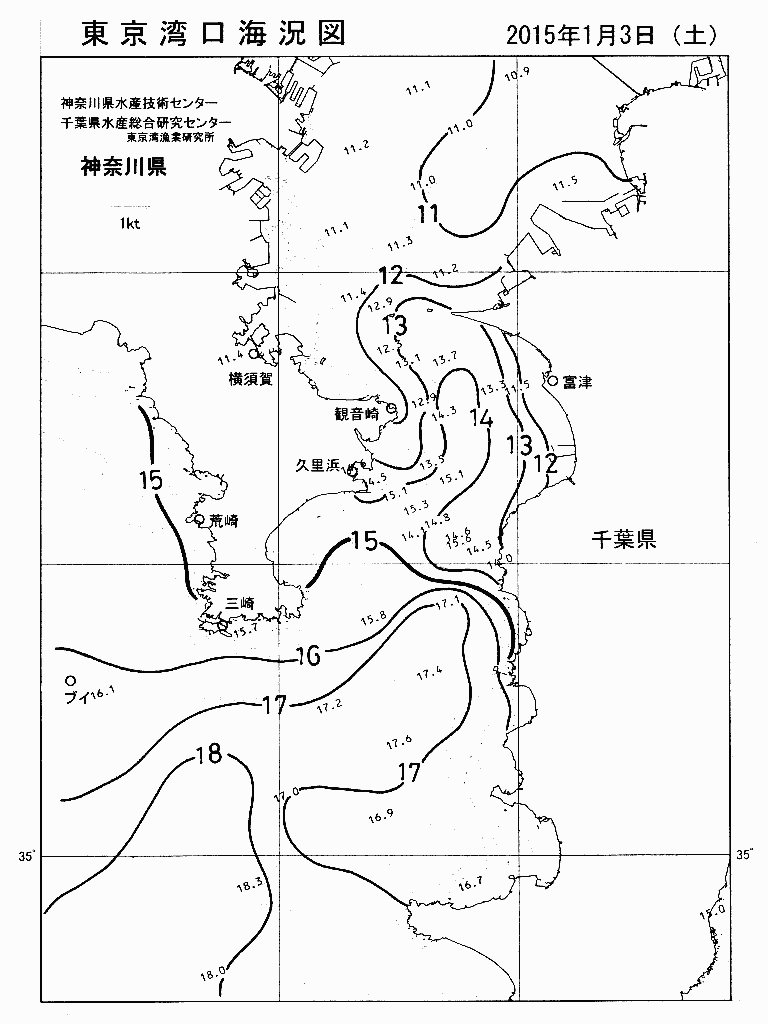 海況図, 東京湾口海況図 検索結果, (水温分布 等を図示)