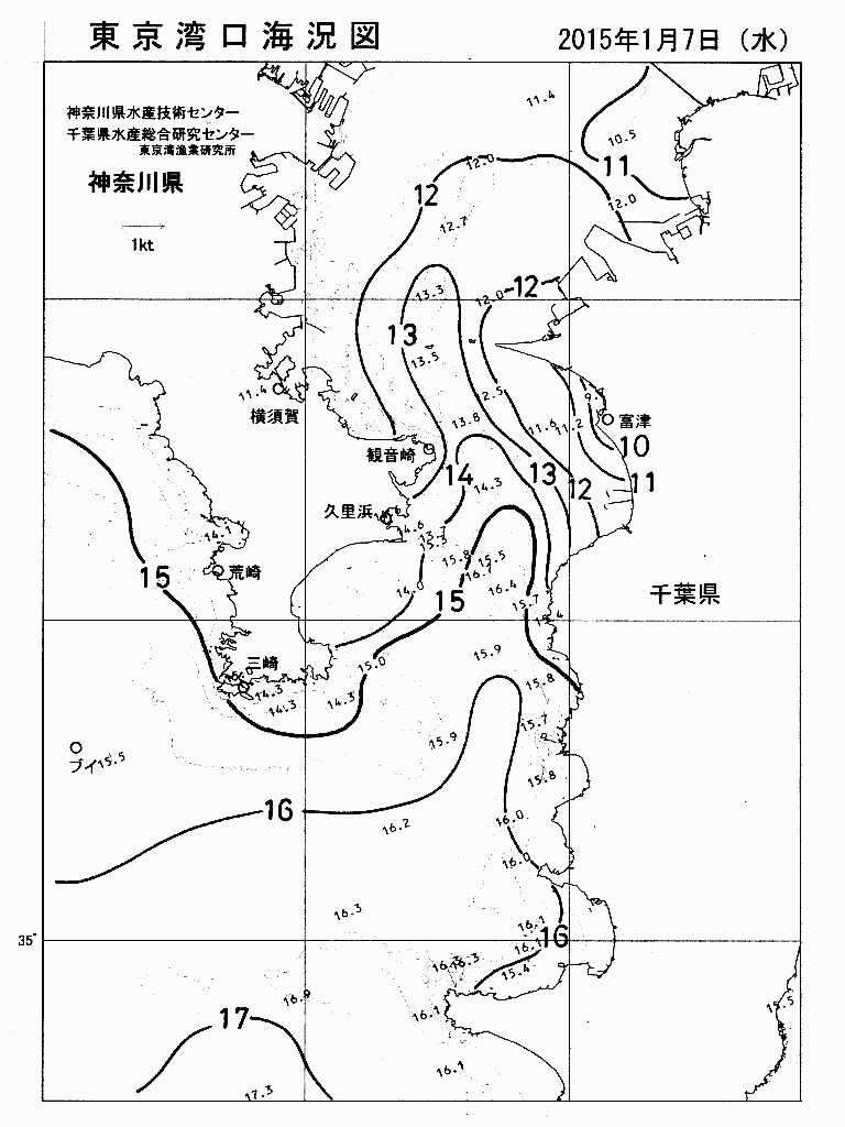 海況図, 東京湾口海況図 検索結果, (水温分布 等を図示)