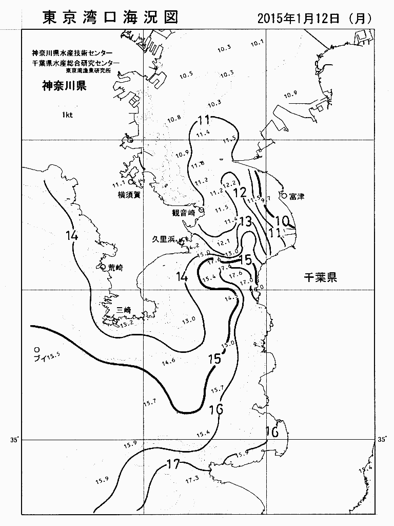 海況図, 東京湾口海況図 検索結果, (水温分布 等を図示)