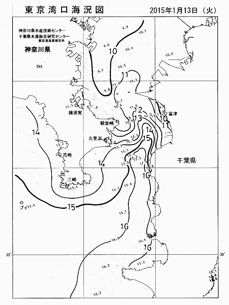 海況図, 東京湾口海況図 検索結果, (水温分布 等を図示)