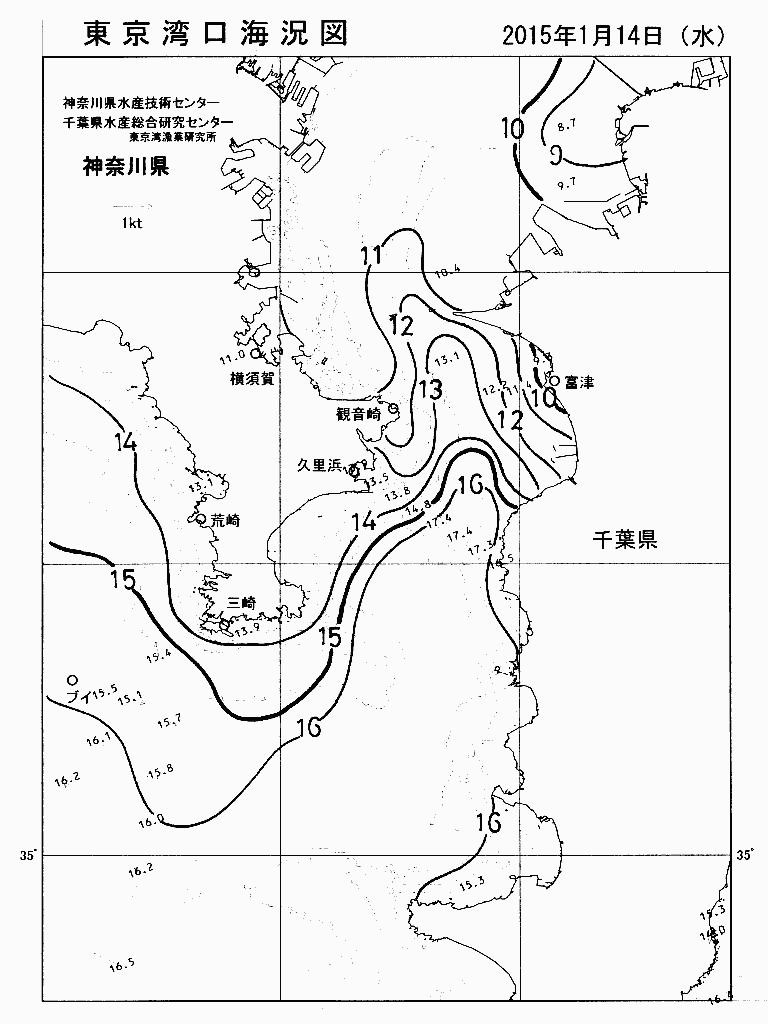 海況図, 東京湾口海況図 検索結果, (水温分布 等を図示)