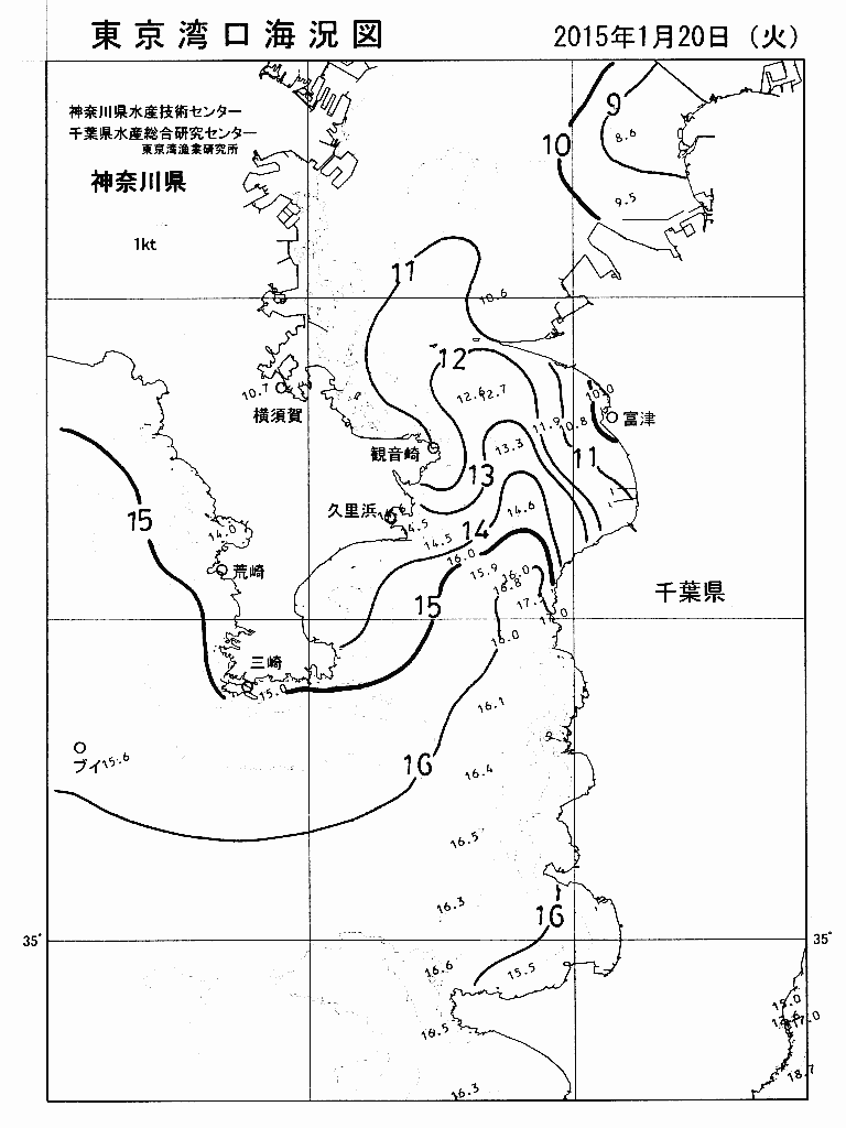 海況図, 東京湾口海況図 検索結果, (水温分布 等を図示)