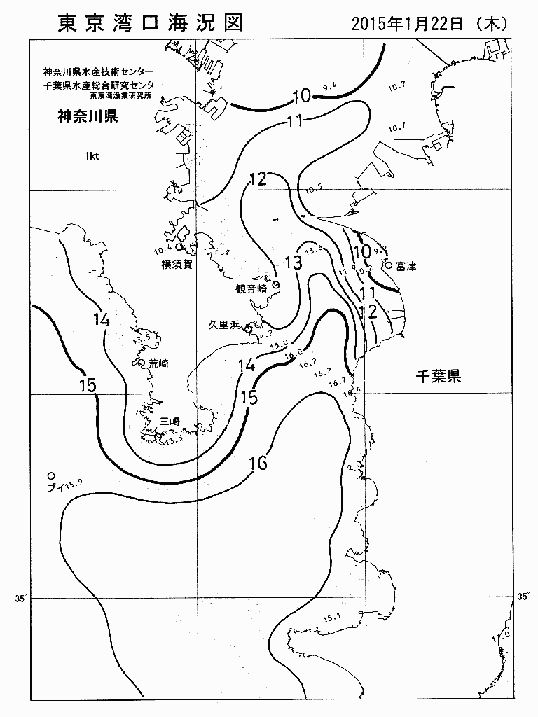 海況図, 東京湾口海況図 検索結果, (水温分布 等を図示)