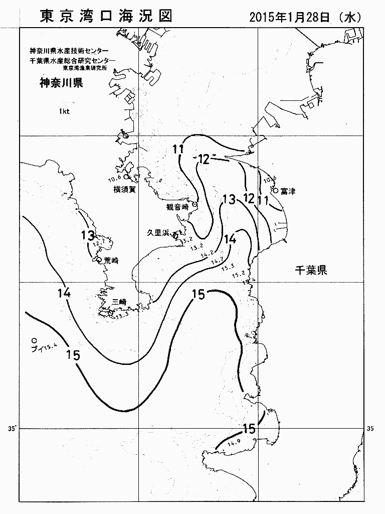 海況図, 東京湾口海況図 検索結果, (水温分布 等を図示)