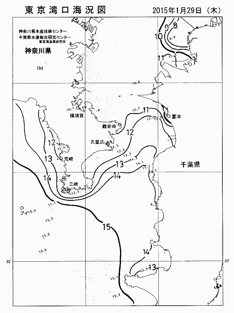 海況図, 東京湾口海況図 検索結果, (水温分布 等を図示)